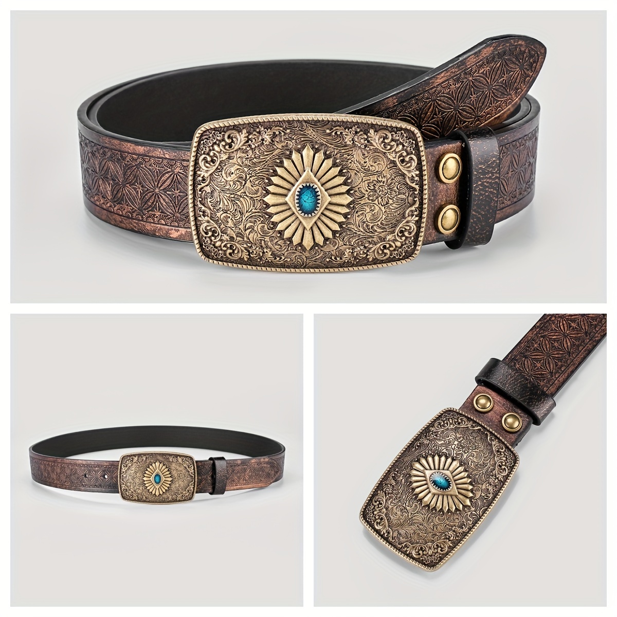 western retro cowboy mens pu belt court style individual - Temu display picture 3