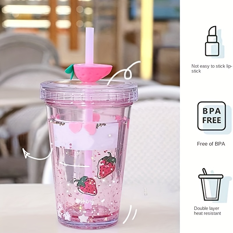 Portable Reusable PP Straw Cup Water Bottle Cup with straw Sequined Glitter Drinking  Cup Juice tumbler Cup Straw Mug Drinkware