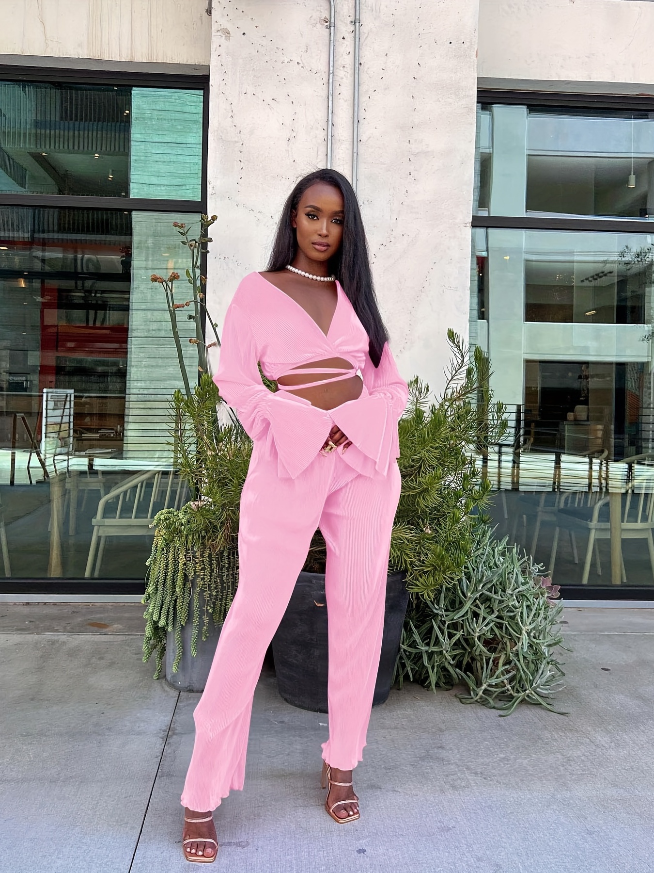 Hot Pink Women's Suits With Blazers And Pants Women's Long Sleeve Solid  Suit Pants Casual Elegant Business Suit Sets Two-piece Suit Hot Pink L