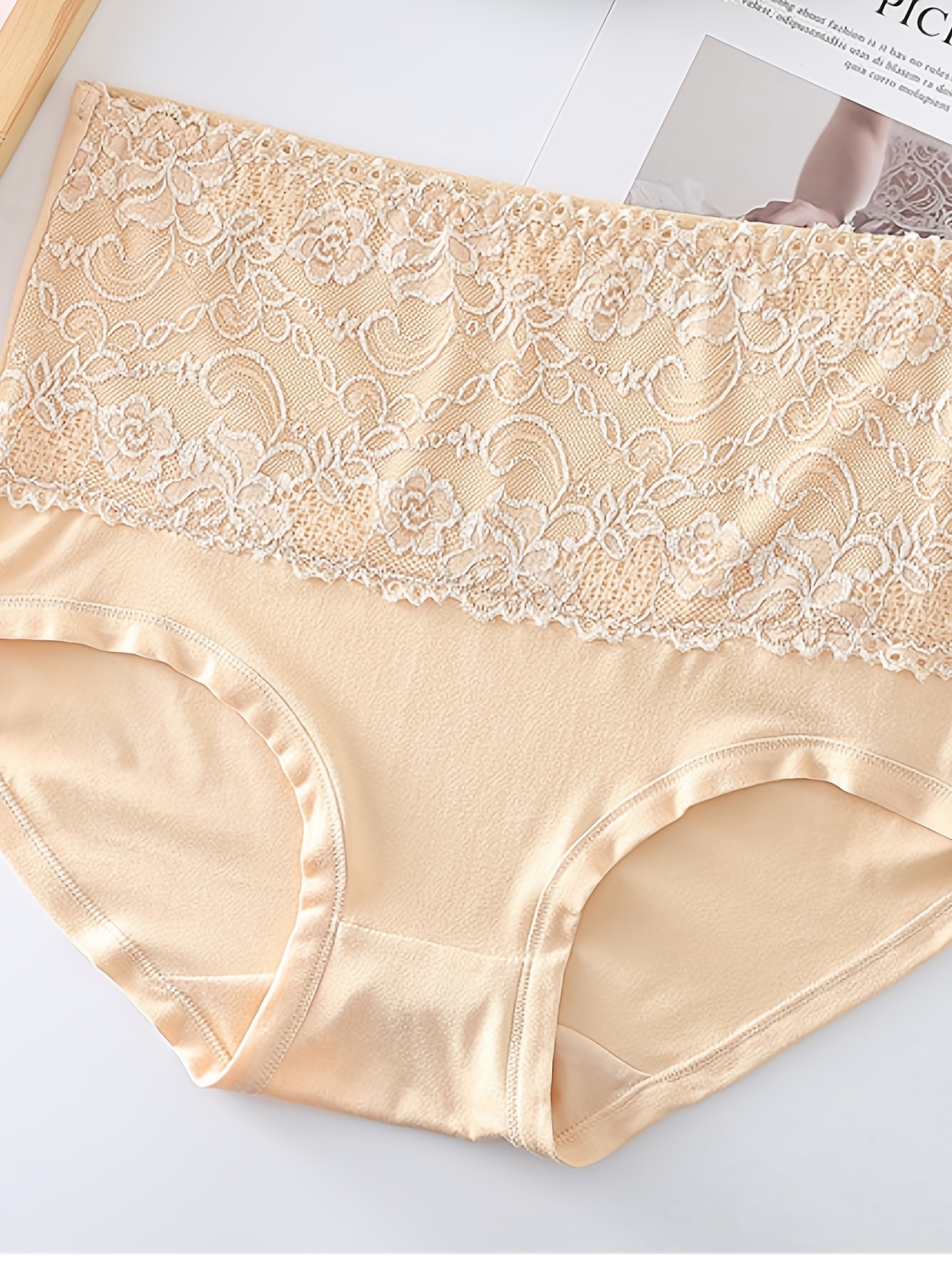 Women's plus size lace simple flower briefs underwear micro-elastic low  waist nylon cotton maroon l , 1 pc , polyester