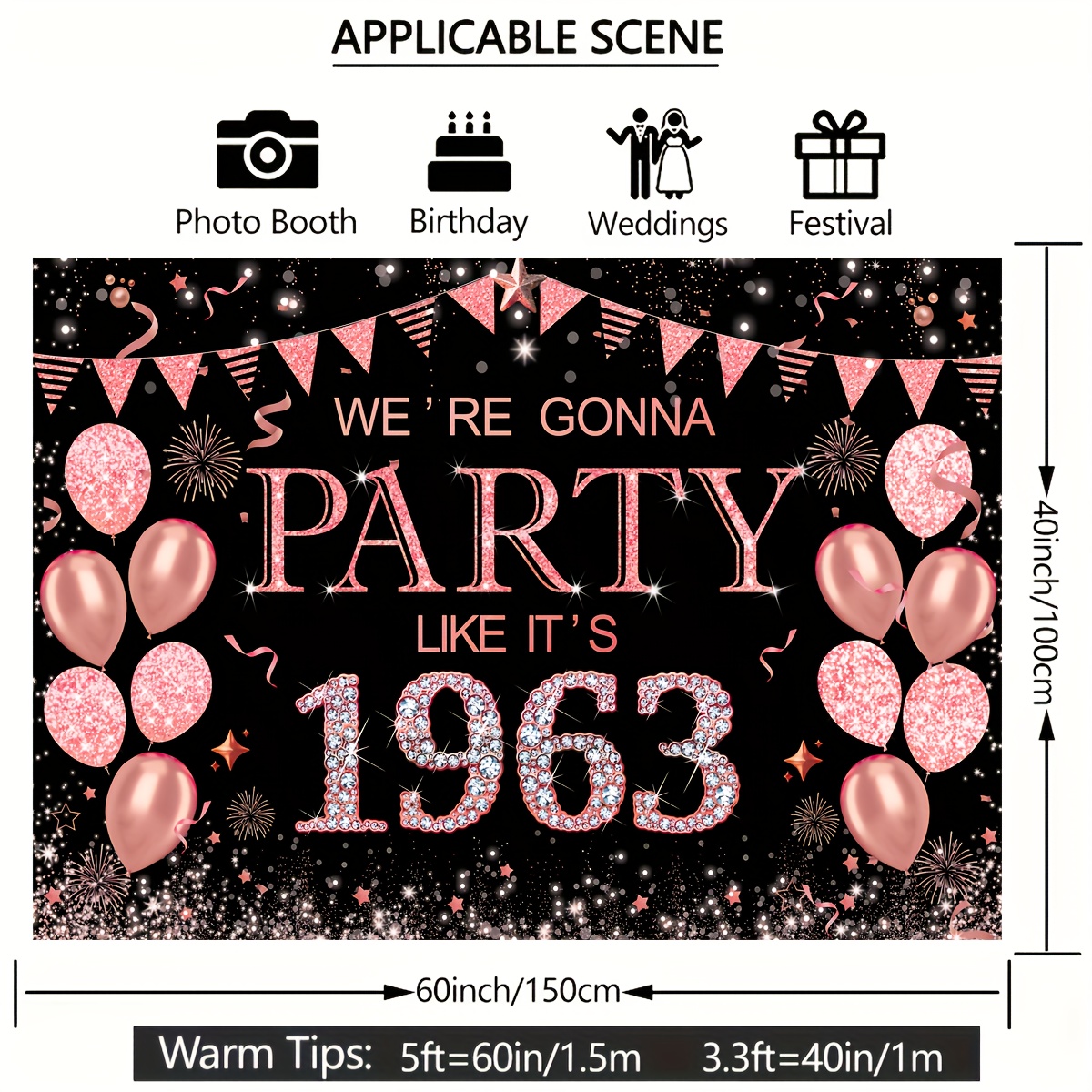 60Th Birthday Decorations for Women - Rose Gold Birthday Backdrop Banner,  60 Yea