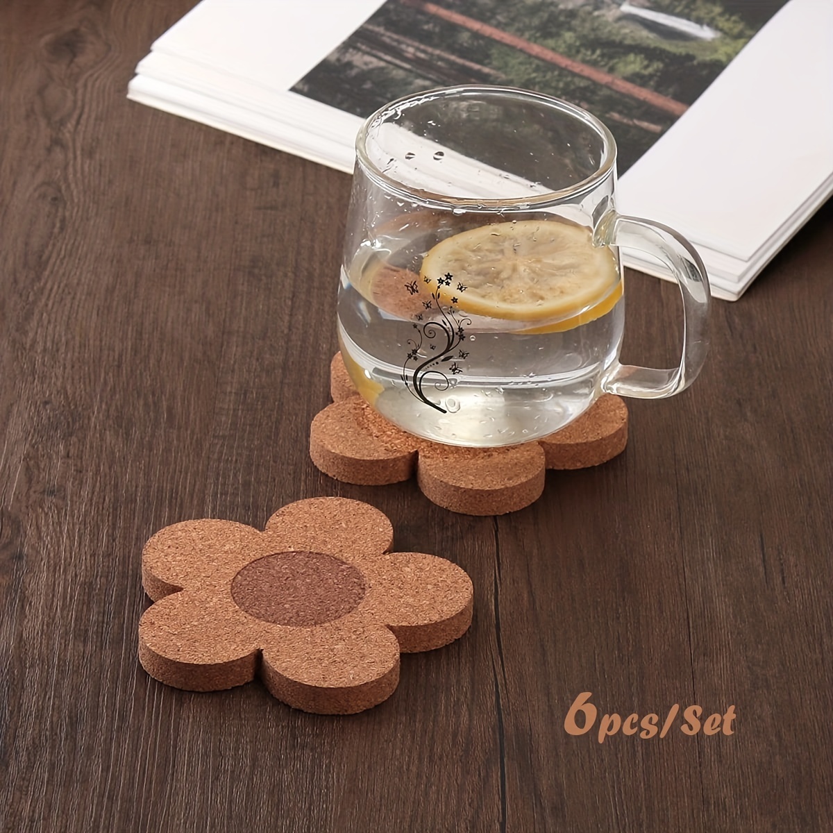 4pcs Flower-Shaped Thick Cork Coasters - Absorbent, Heat-Resistant &  Perfect for Drinks, Wine Glasses, Cups & Mugs for restaurants/cafes