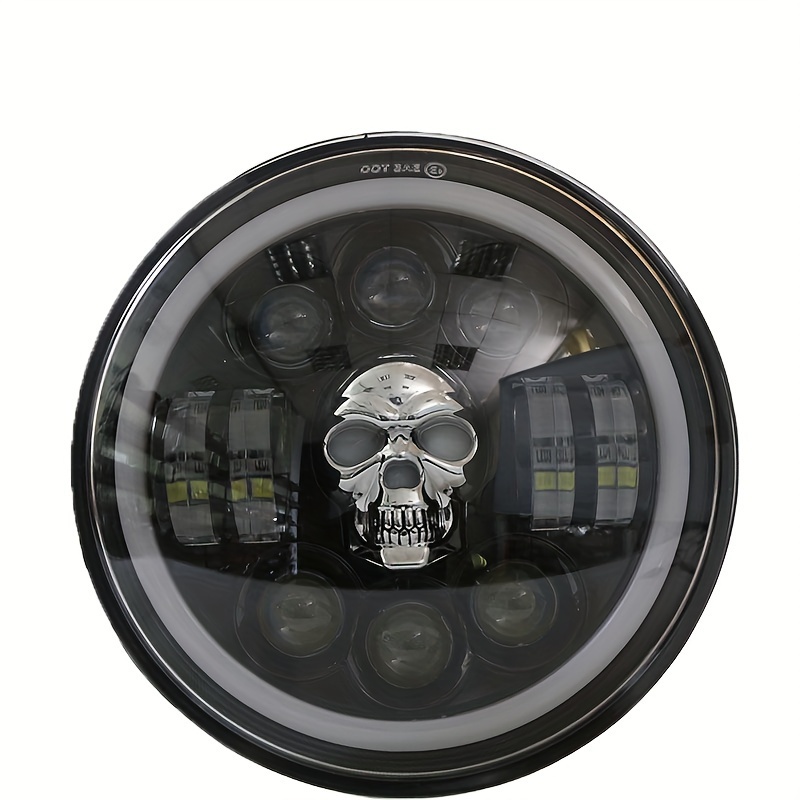Universal Motorcycle Led Skull Headlight, Hi/lo Beam Headlamp Drl Fog Light  For Kawasaki Cafe Racer Old School Temu Mexico