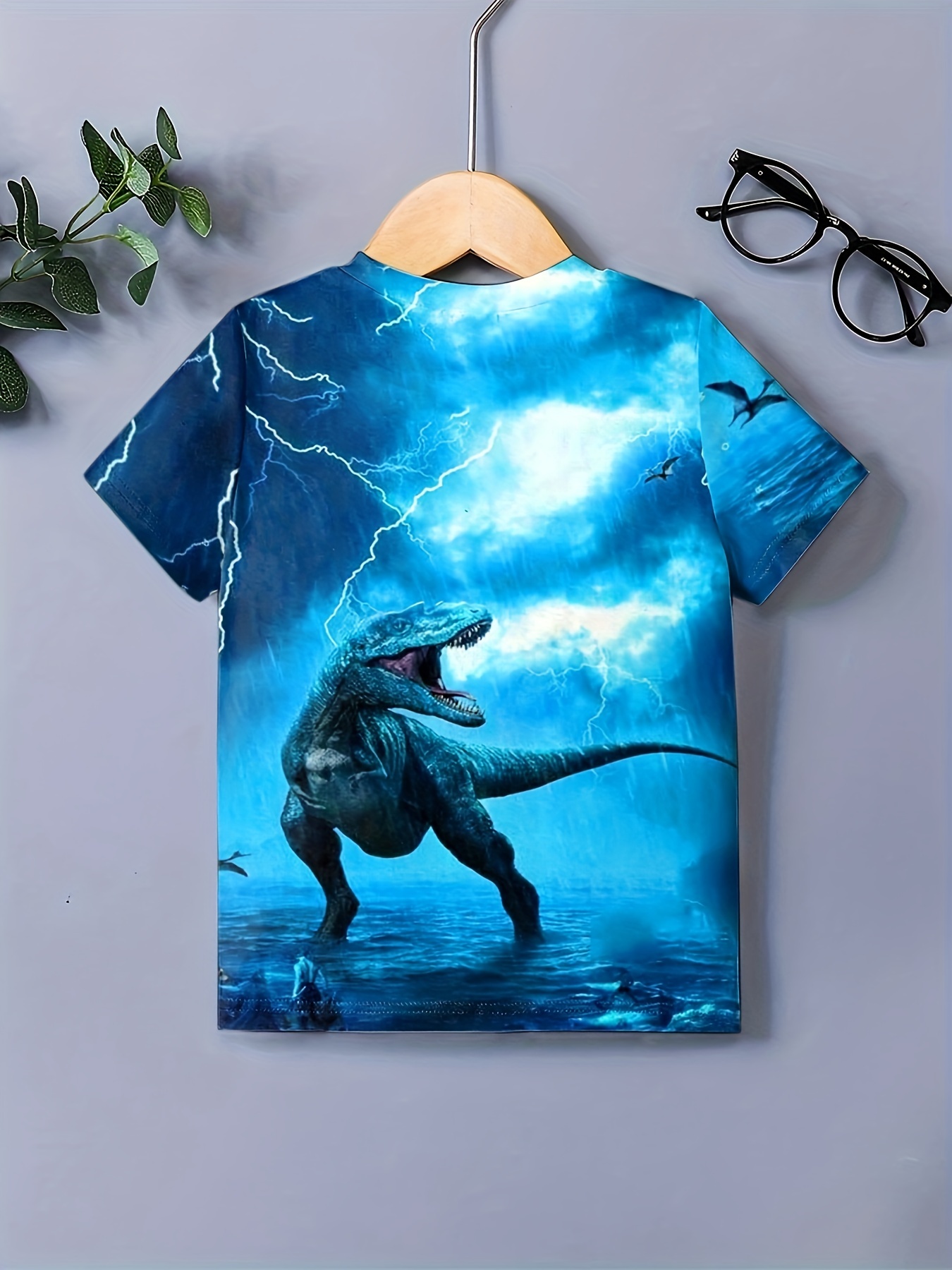 Boys' Dino & Lightning Graphic Tee Summer Outdoor Fun