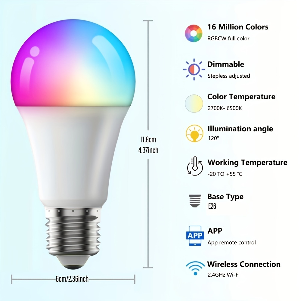 Smart Light Bulb A19 E26 Color Changing Led Bulb Wifi Bt 5.0 - Temu