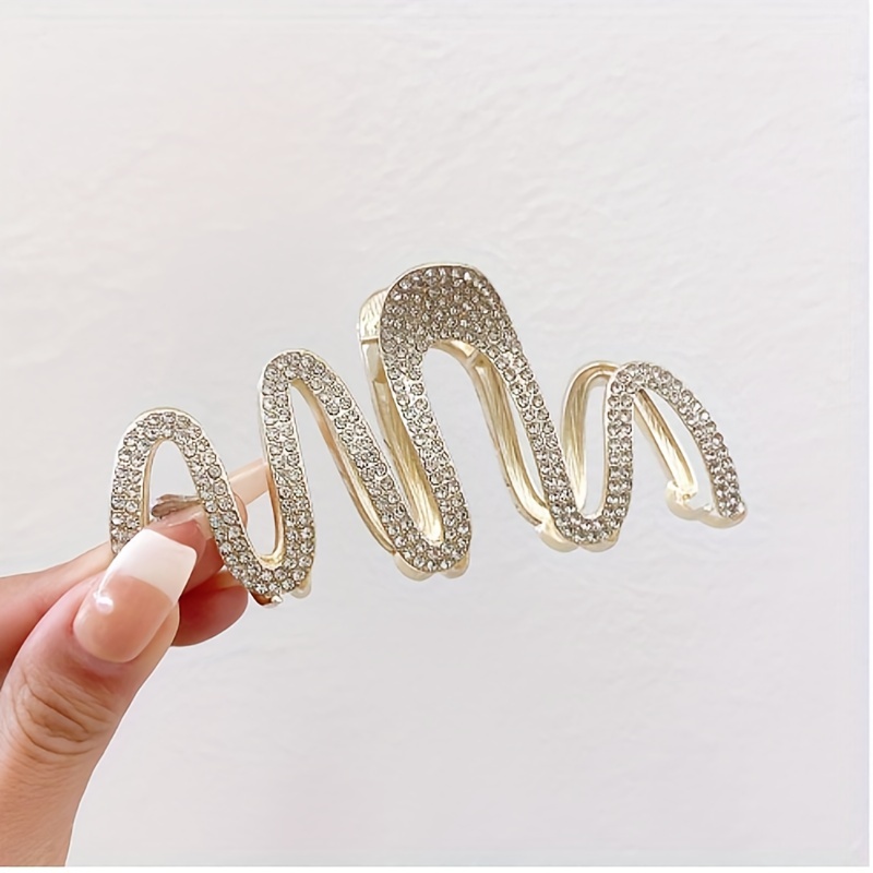 4pcs Rhinestone Wave Hair Claw Ponytail Holder for Women