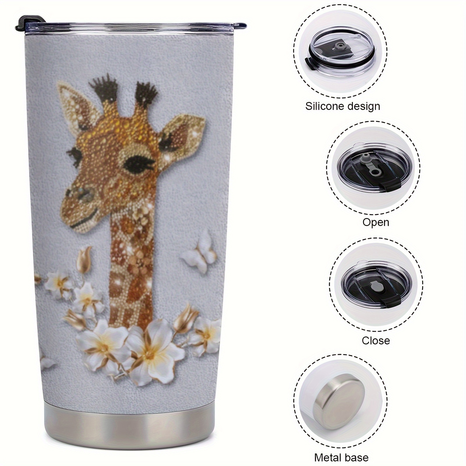 Giraffe Tumbler with Lid and Straw - Unique Giraffe Gifts for Women