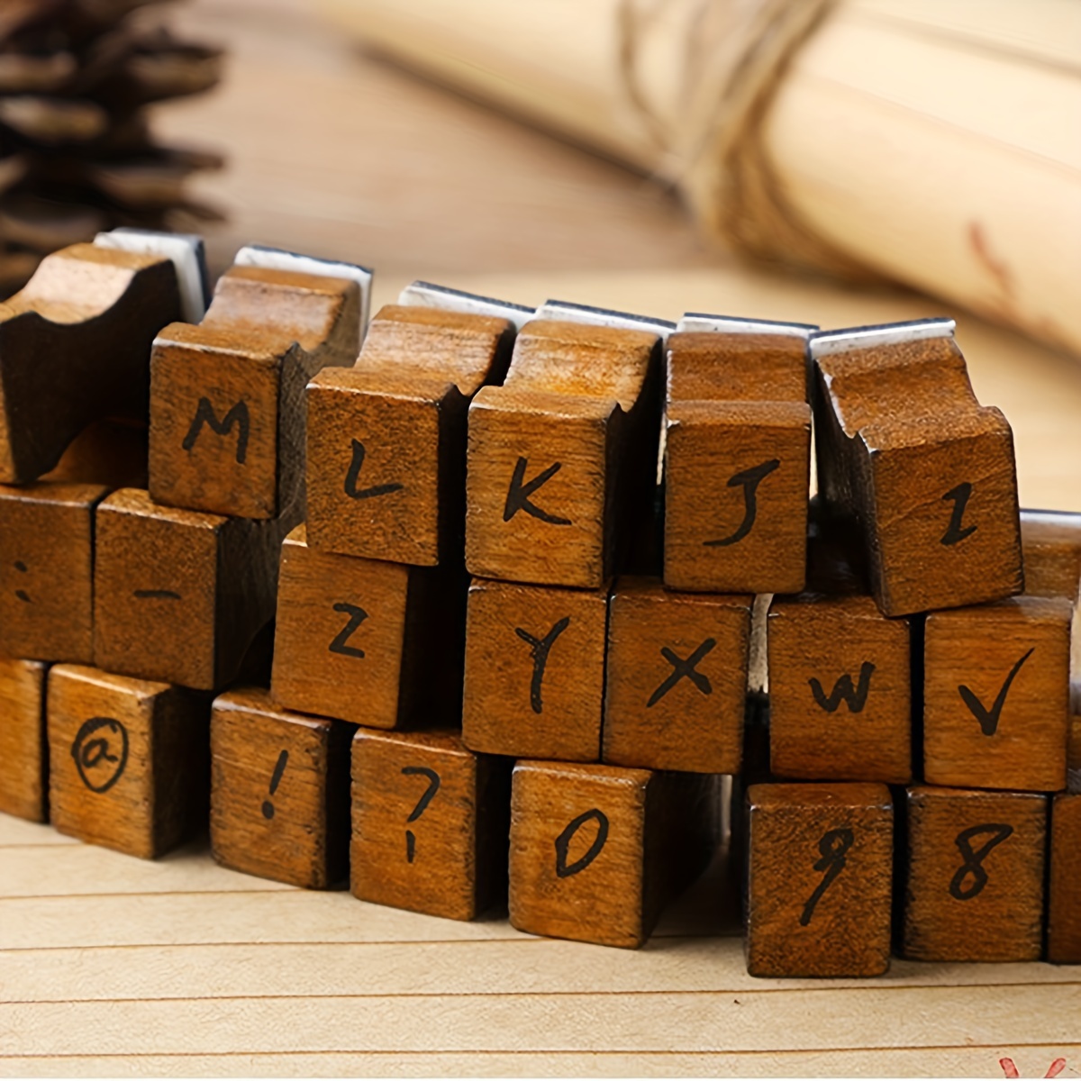 Vintage Alphabet Symbols Wooden Stamps School Office Craft - Temu