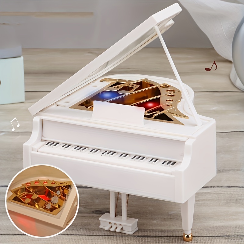 Caixa de música piano branca 12,4 x 11,9 x 14,5 cm mini piano ornamento de  mesa caixas musicais presente para Natal, aniversário, Dia dos Namorados