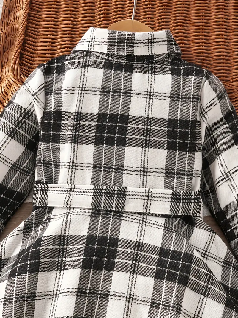 girls classic plaid dress with bowknot belt collar long sleeves dress for spring autumn details 4