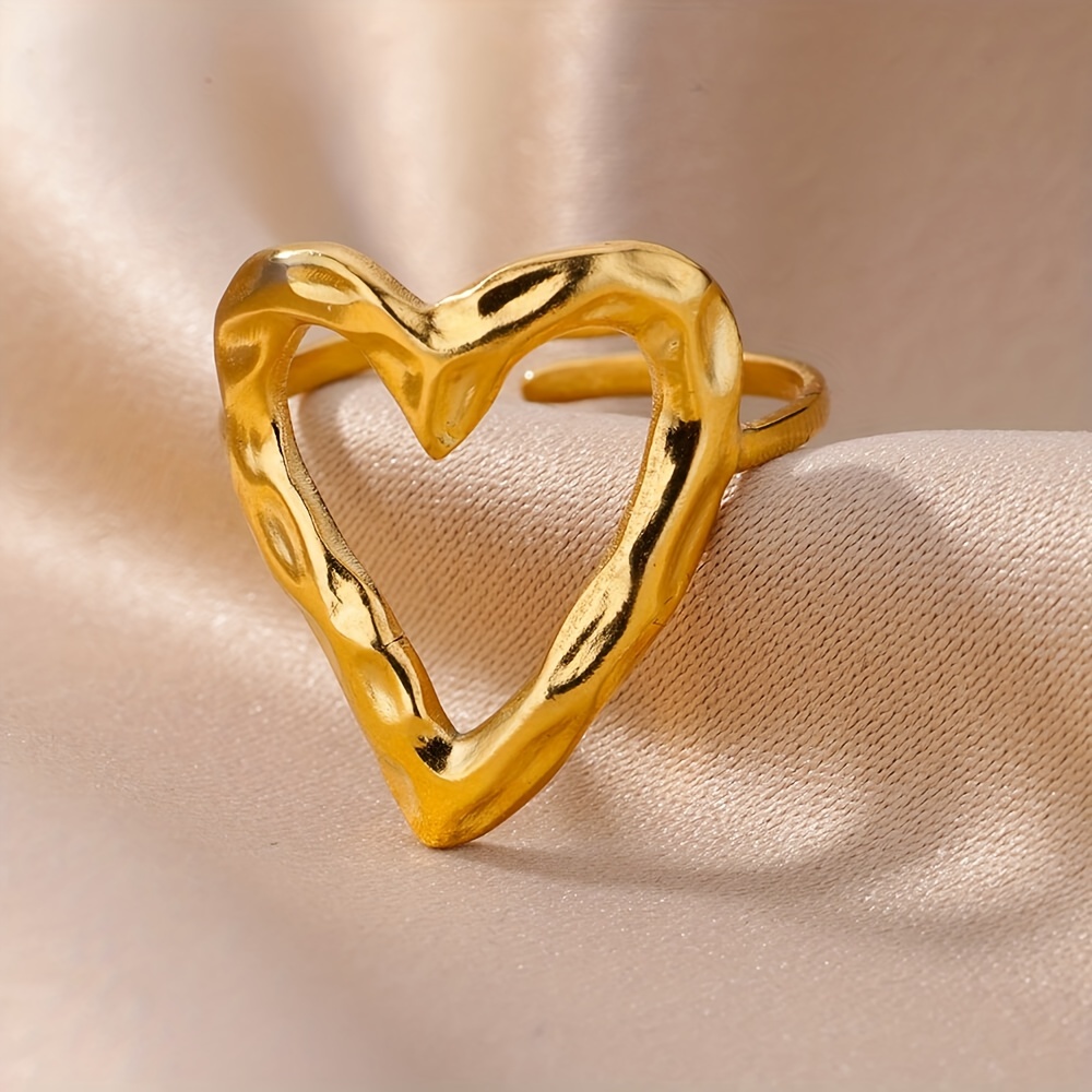 

Chic Cuff Ring Made Of Stainless Steel 18k Gold Plated Trendy Hollow Heart Design Match Daily Outfits Perfect Gift For Your Love