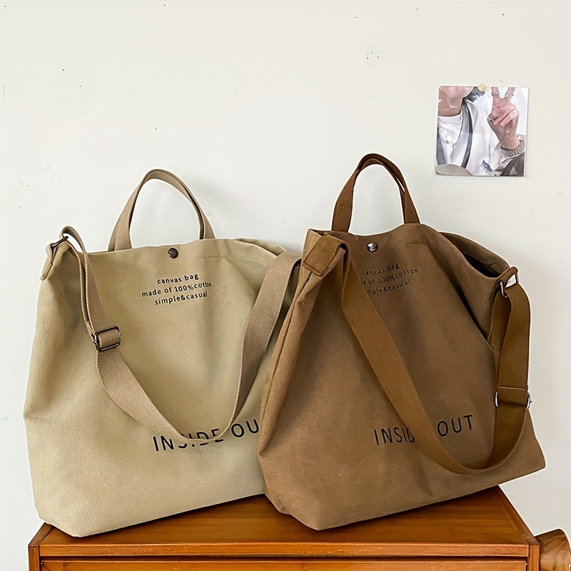 Letter Graphic Canvas Tote Bag, Vintage Large Crossbody Bag, Literary  Student Shoulder Bag - Temu Bahrain