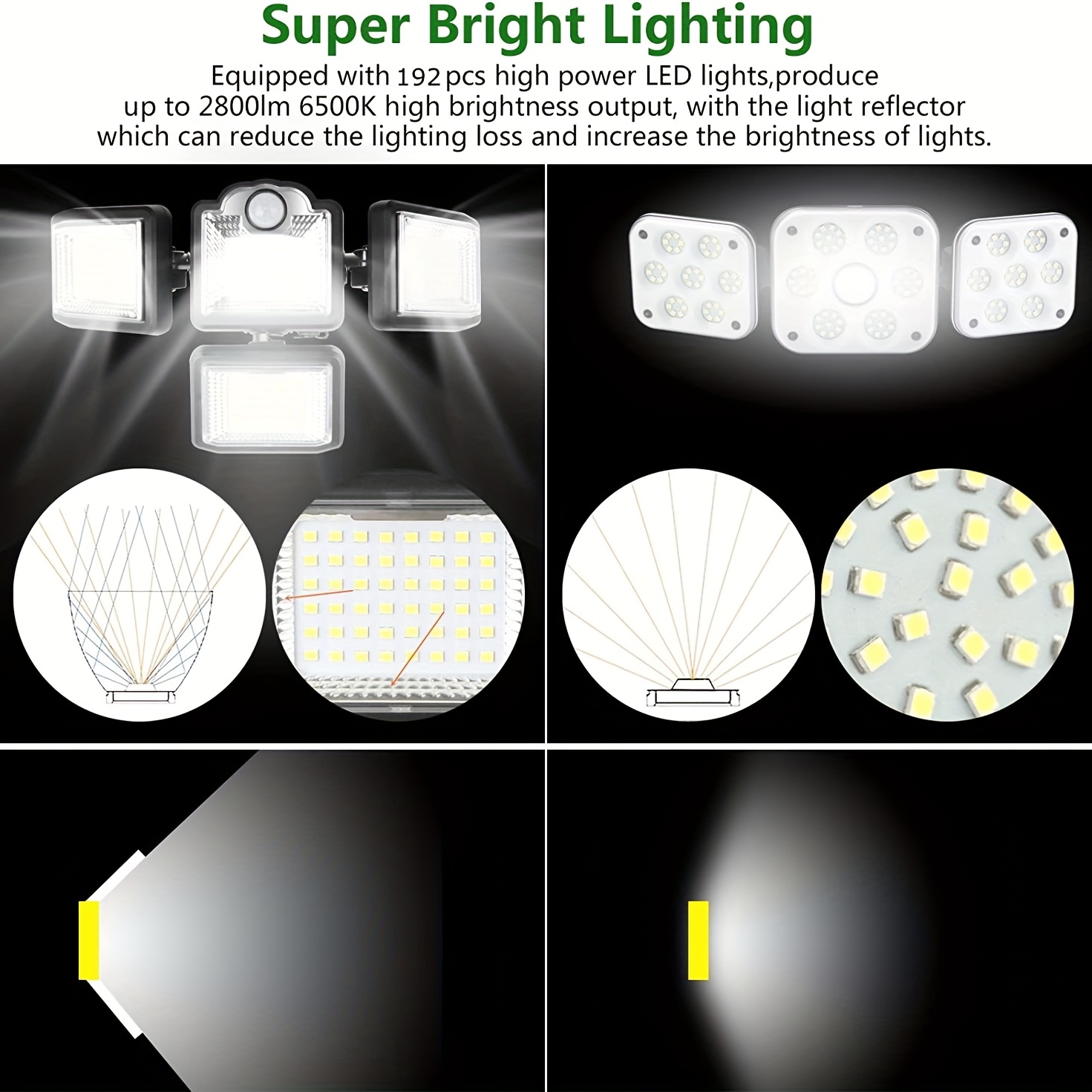 Solaire Lumiere Exterieur Applique Murale Luminaire LED 3 Têtes 192 LEDs Detecteur  Mouvement Sécurité Projecteur Eclairage IP65 Etanche Lampe à Énergie Solaire  