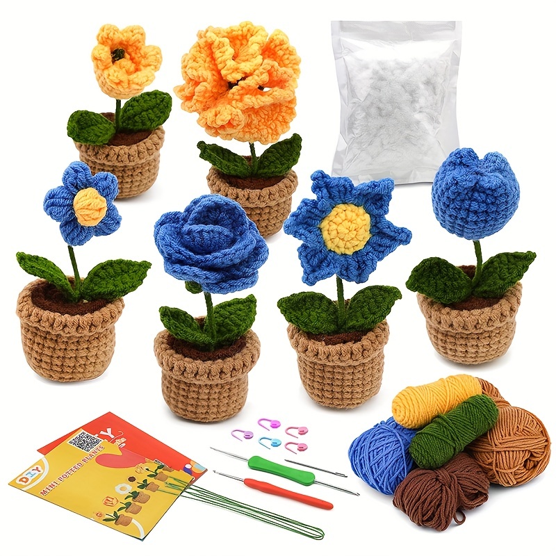 Small Blue Flowers Crochet Kit Including 6 Colors Of Yarn 2 - Temu