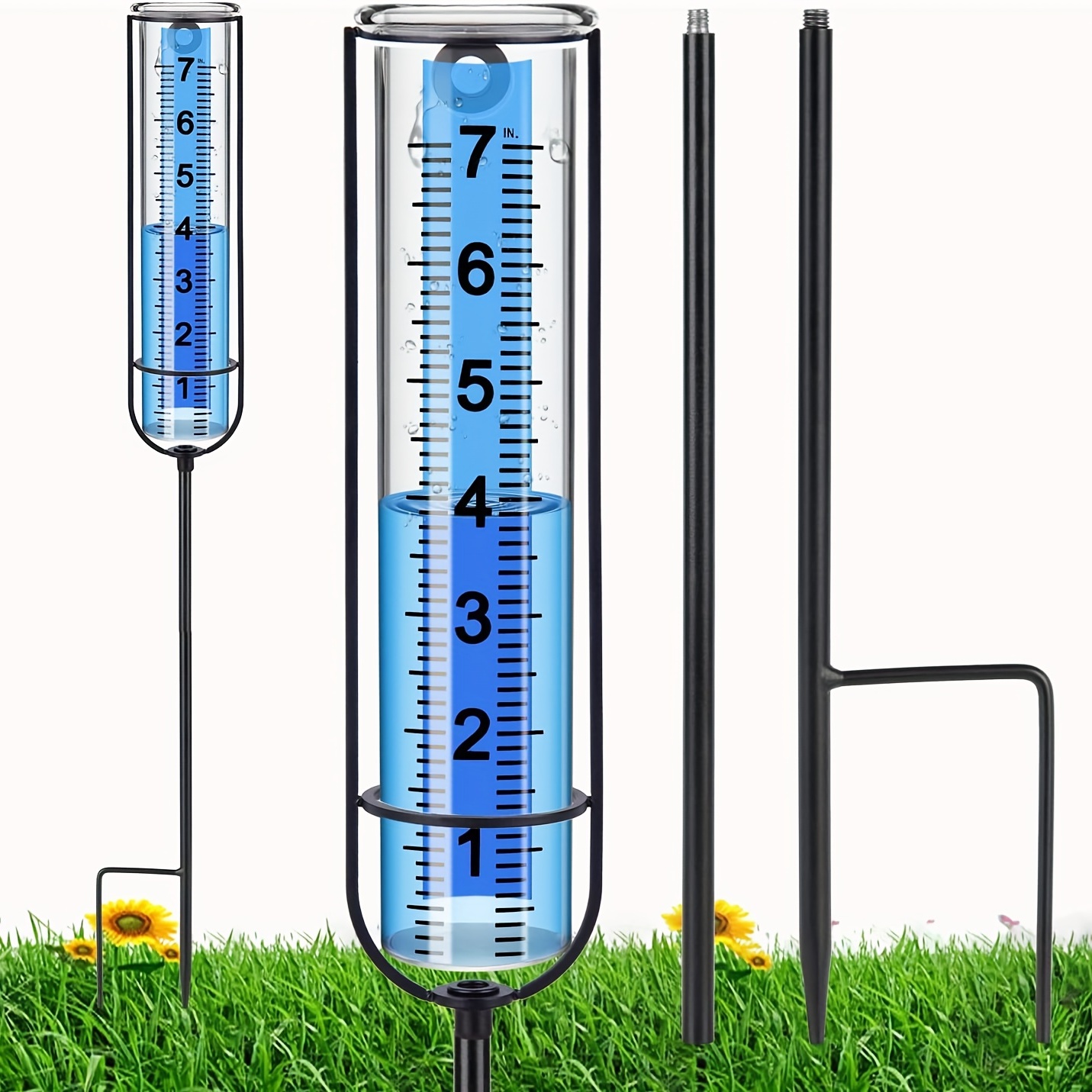 Pluviómetro a prueba de congelación para exteriores con estaca, altura  ajustable, práctica herramienta de medición de lluvia para jardín