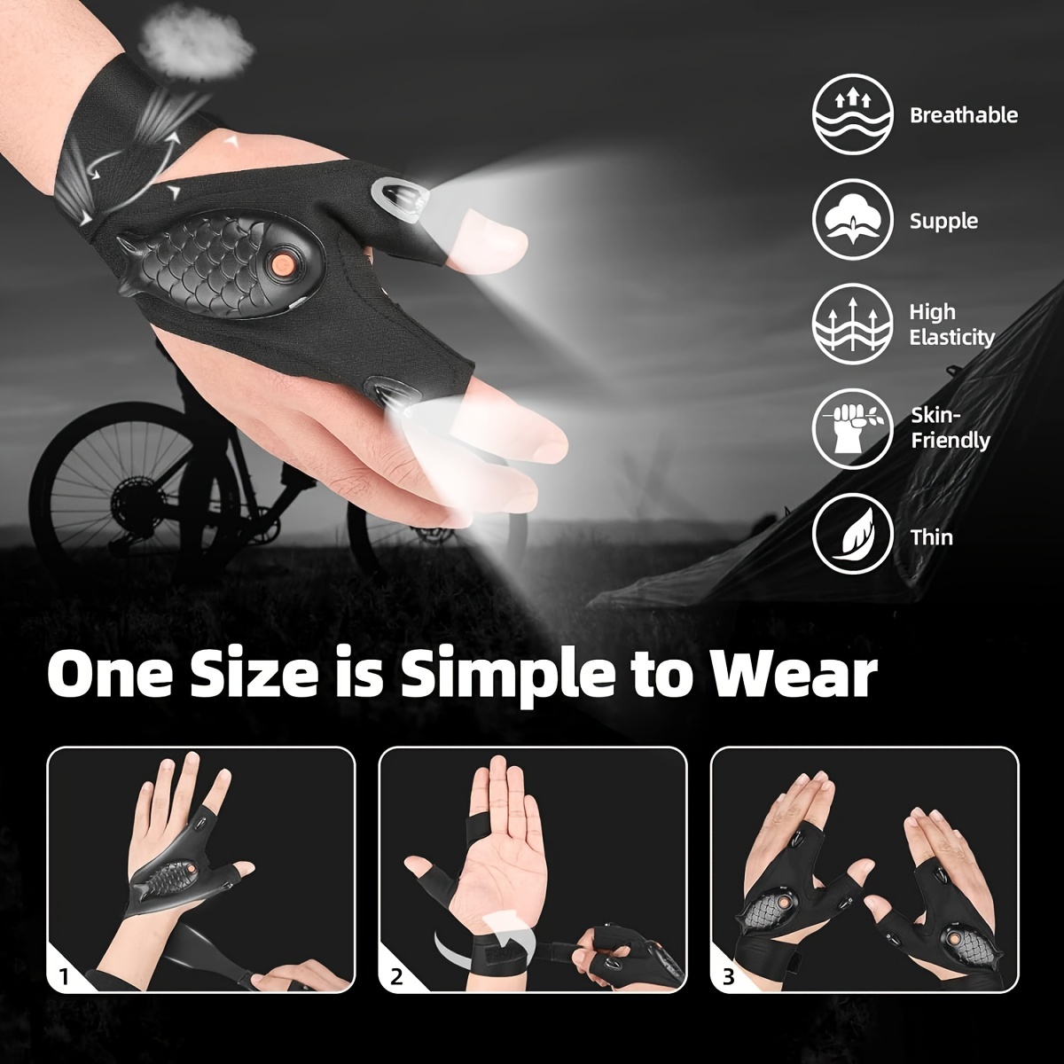 Fingerless Glove Waterproof Led Light Usb Rechargeable Light - Temu