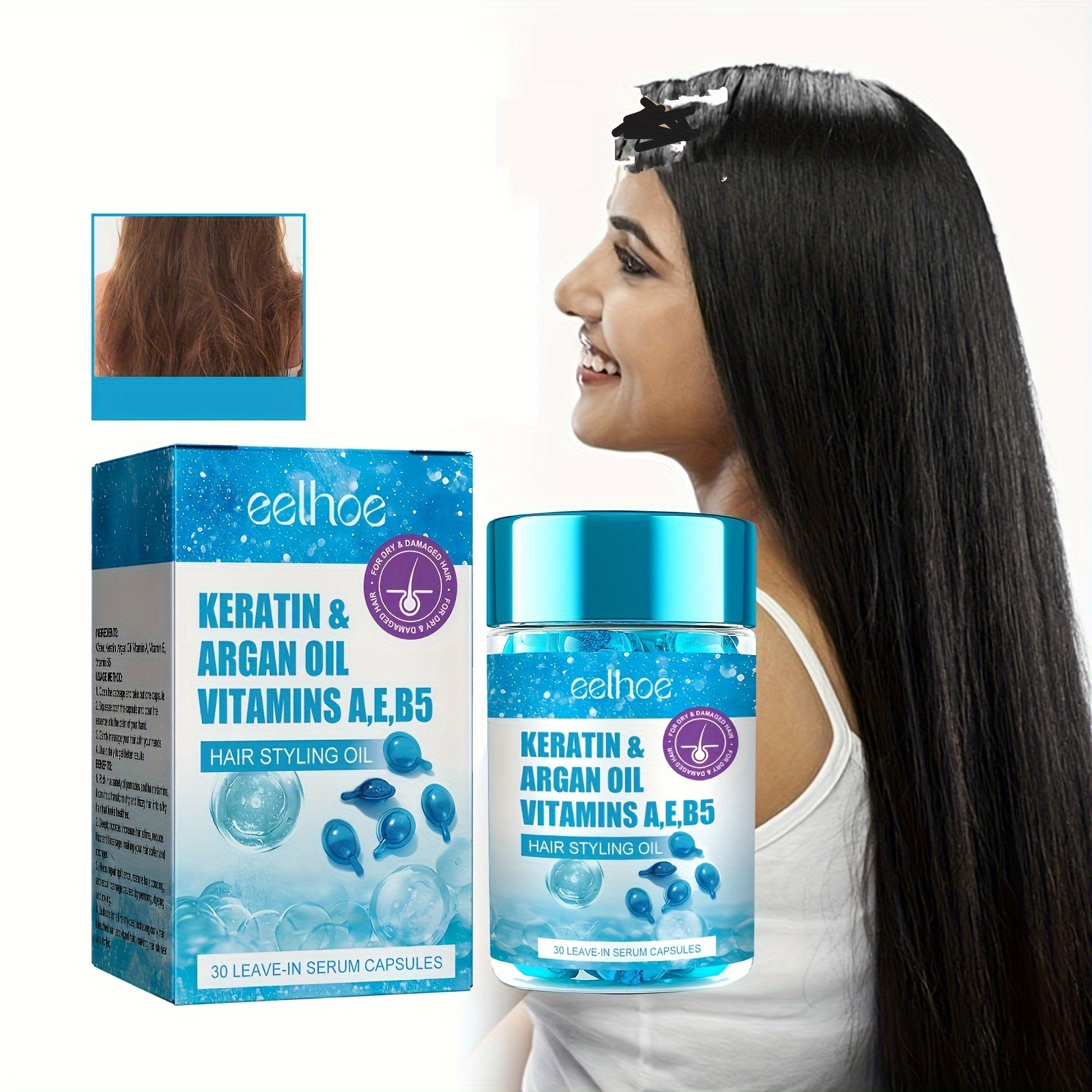 

Leave-in Serum Capsules, Hair Styling Oil With Keratin, Argan Oil, Vitamins A, E, B5, Deep Moisturizing Hair Care Essence