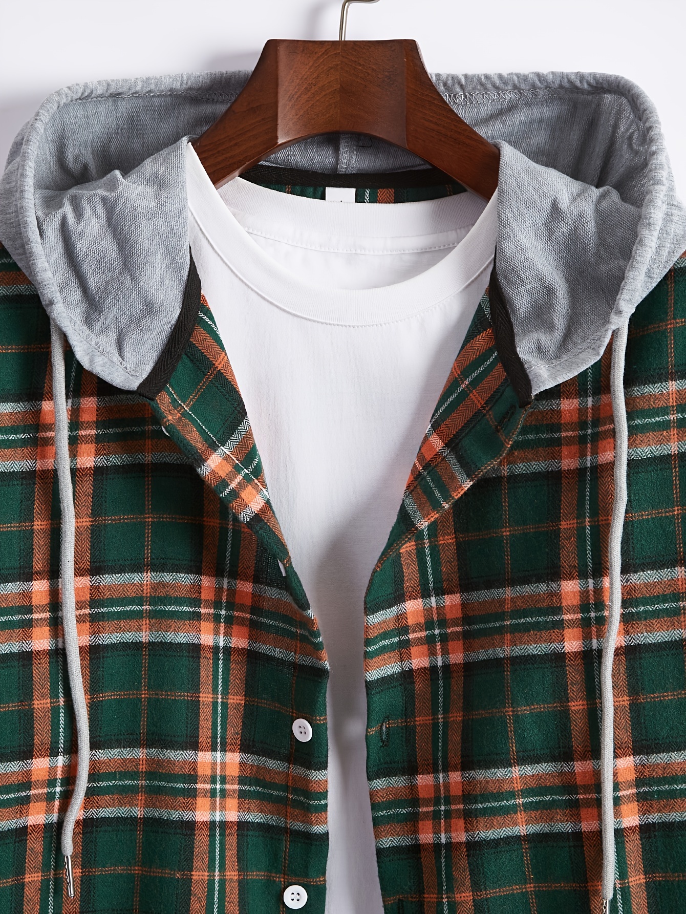  Mens Hooded Flannel Shirt Long Sleeve Button Up Collar