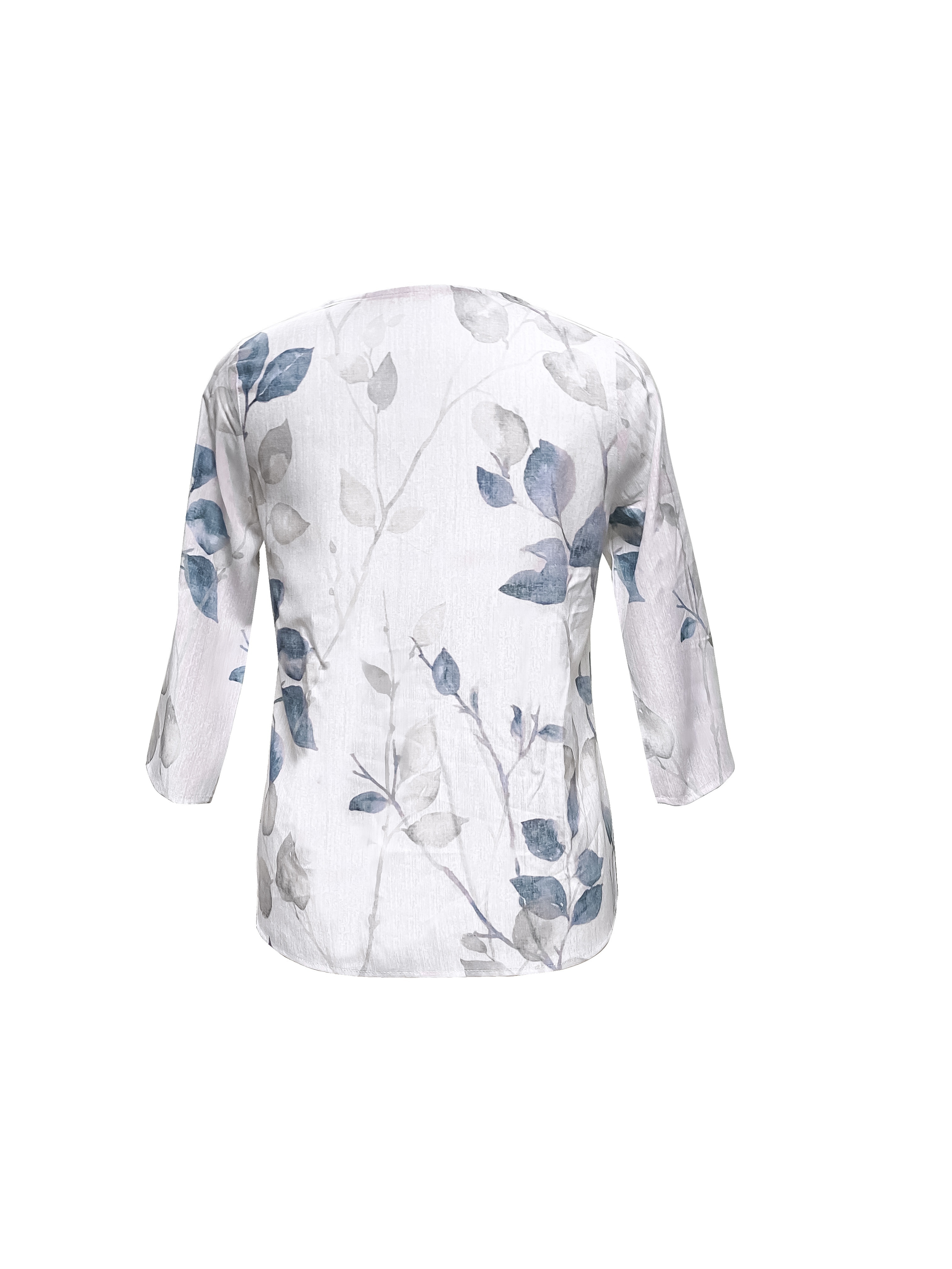 plant print 3 4 sleeve blouse casual v neck versatile blouse womens clothing white 2
