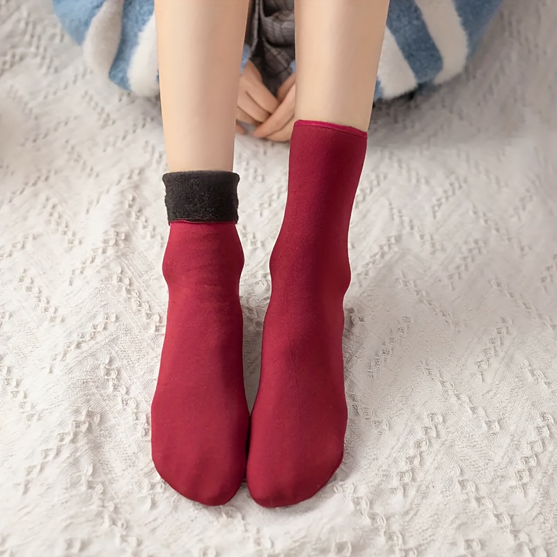 1 Pair Fleece Anklets Socks Thicken Thermal Solid Color Home Socks