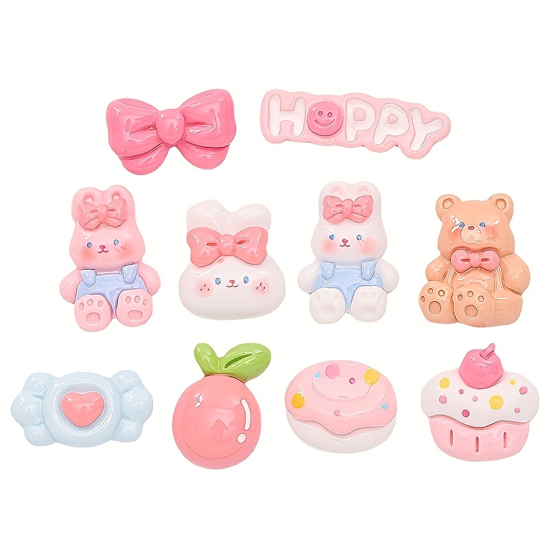 Cute Cartoon 3d Rabbit Bear Bow Candy Cake Heart Fruit Happy - Temu