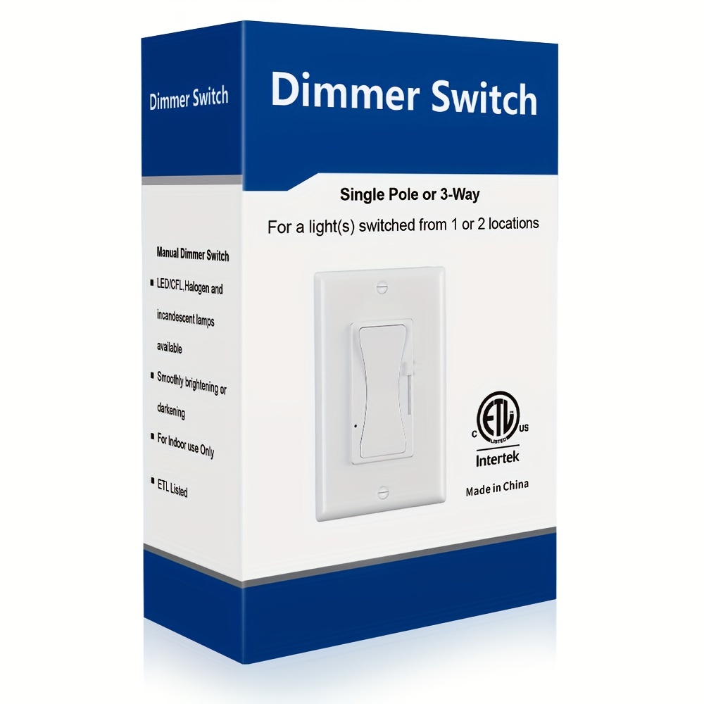 Emitever Dimmer Light Switch,Single-Pole or 3-Way Led Dimmer Switch,Wall  Switches for Dimmable LED,CFL,Incandescent,Halogen Light Bulbs,Wall Plate