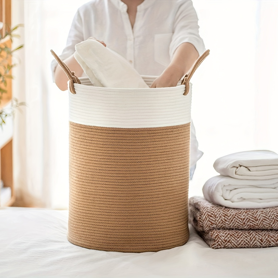 Collapsible Laundry Basket With Handles Large Cotton Rope - Temu