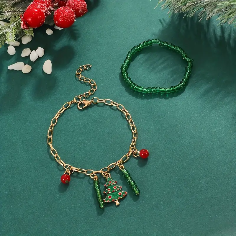 Set, Christmas Bead Bracelet Set Fashion Creative Handmade Colorful Rice Bead Christmas Tree Bracelet Bracelet Holiday Gift, Navidad, Christmas