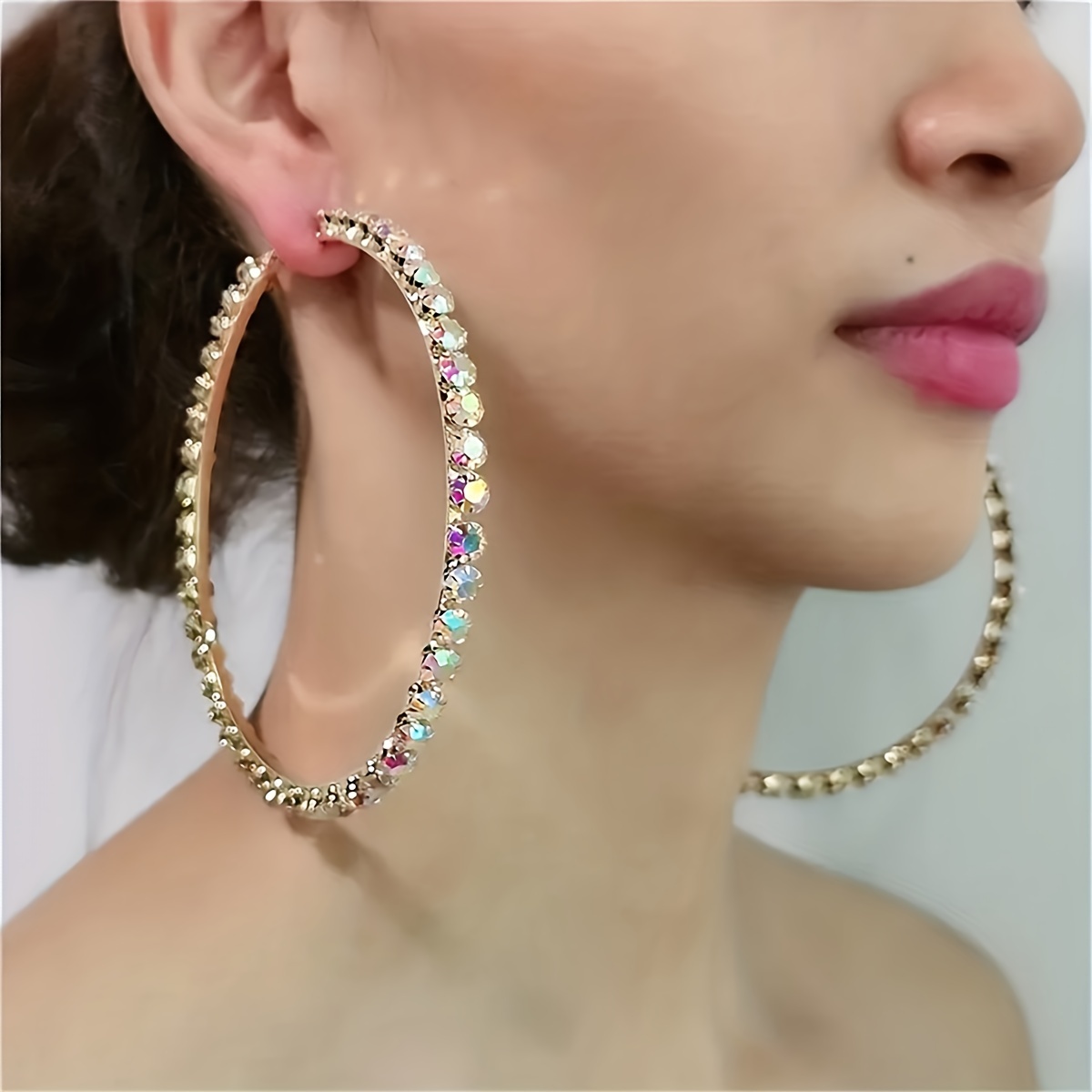 Big and Bold Rhinestone Hoop Earrings - Crystal Pierced