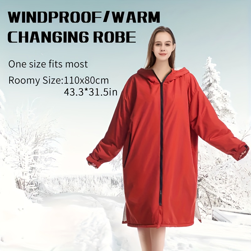 Temu 1pc Warm Surf Poncho Waterproof Changing Robe, Warm Keeping Robe, Soft Fleece Lining Bathrobe, Windproof Changing Robe, Bath Robe with Hood