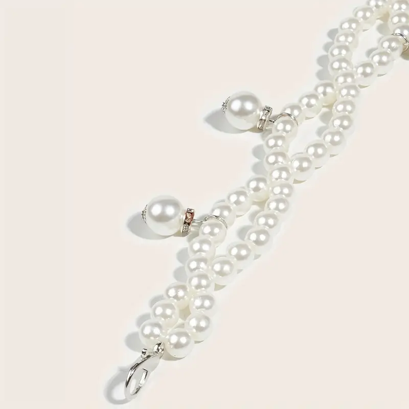 Bowknot Decor White Waist Chain Elegant Faux Pearl Elastic - Temu