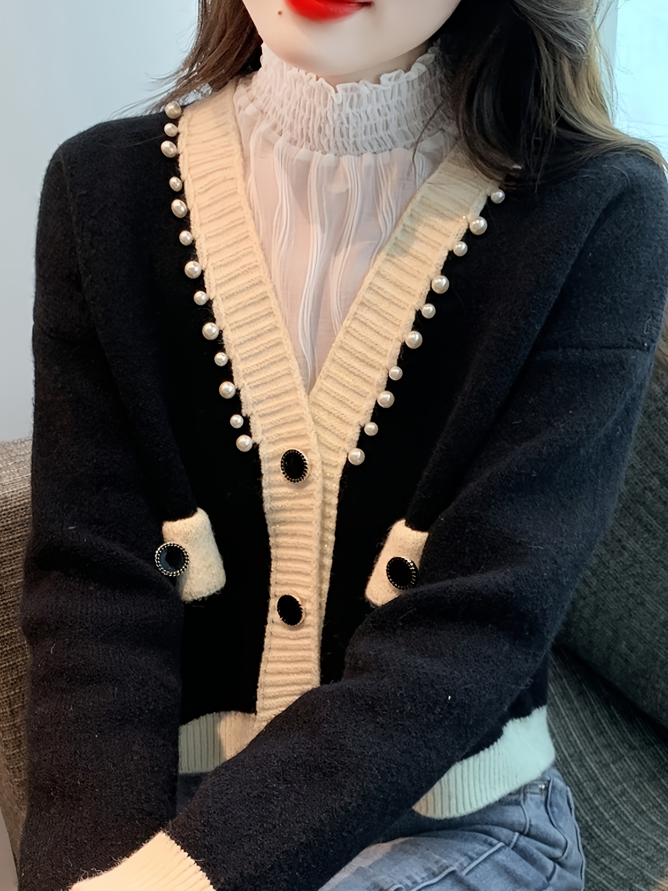 Rhinestone Bow Button Solid Knit Cardigan Y2k Long Sleeve - Temu