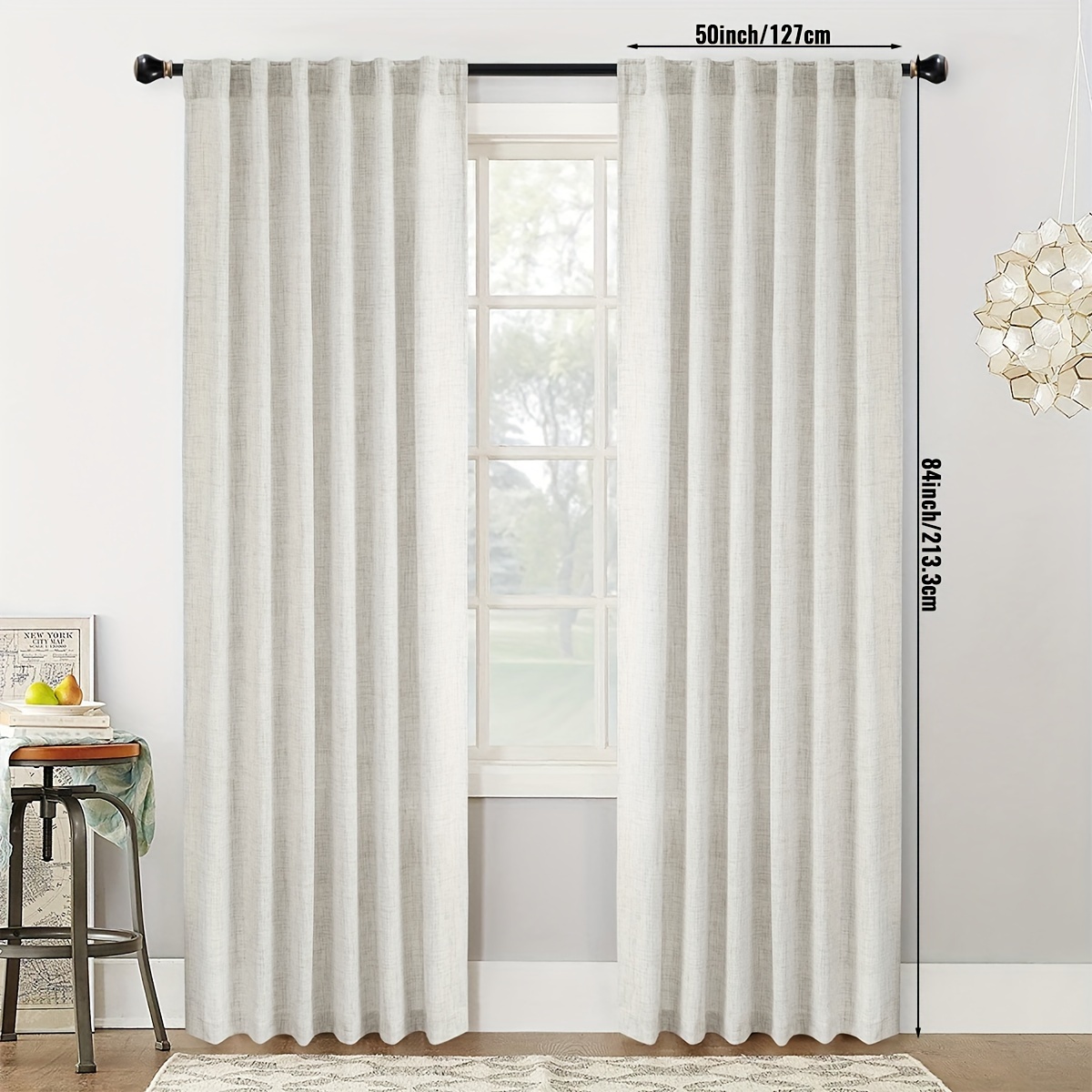 Faux Linen Textured Semi Sheer Curtain Rod Pocket Window - Temu