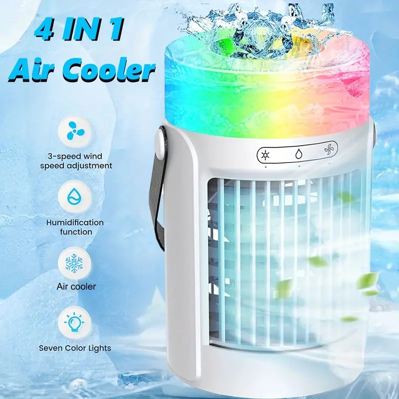 1pc portable air conditioners fan evaporative mini air cooler with 3 speeds 7 colors misting humidifier personal air cooler touch screen desktop cooling fan with large water tank for home room office travel  beach vacation essentials details 1