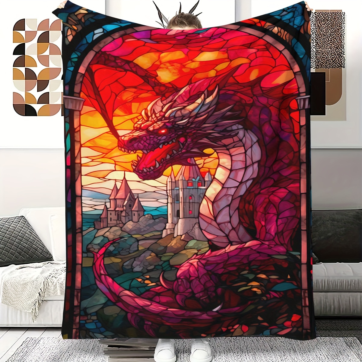 Goth Purple Giant Dragon Thin Blanket Lightweight Flannel - Temu