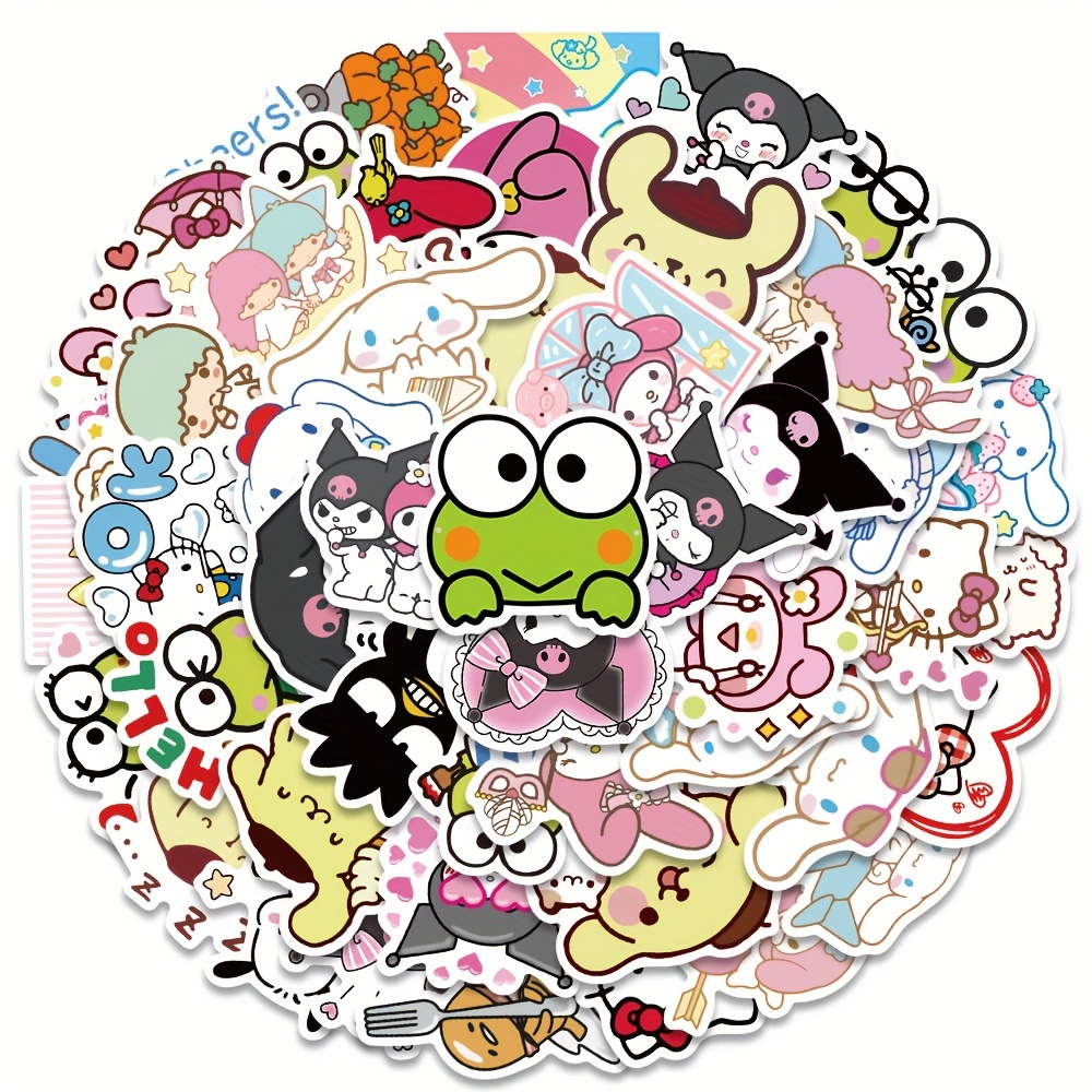 100 PCS My Melody and Kuromi Stickers, Hello Kitty Kitty Stickers  Pompompurin Keroppi Stickers, Cute Stickers Japanese Kawaii Stickers for  Kids Teens