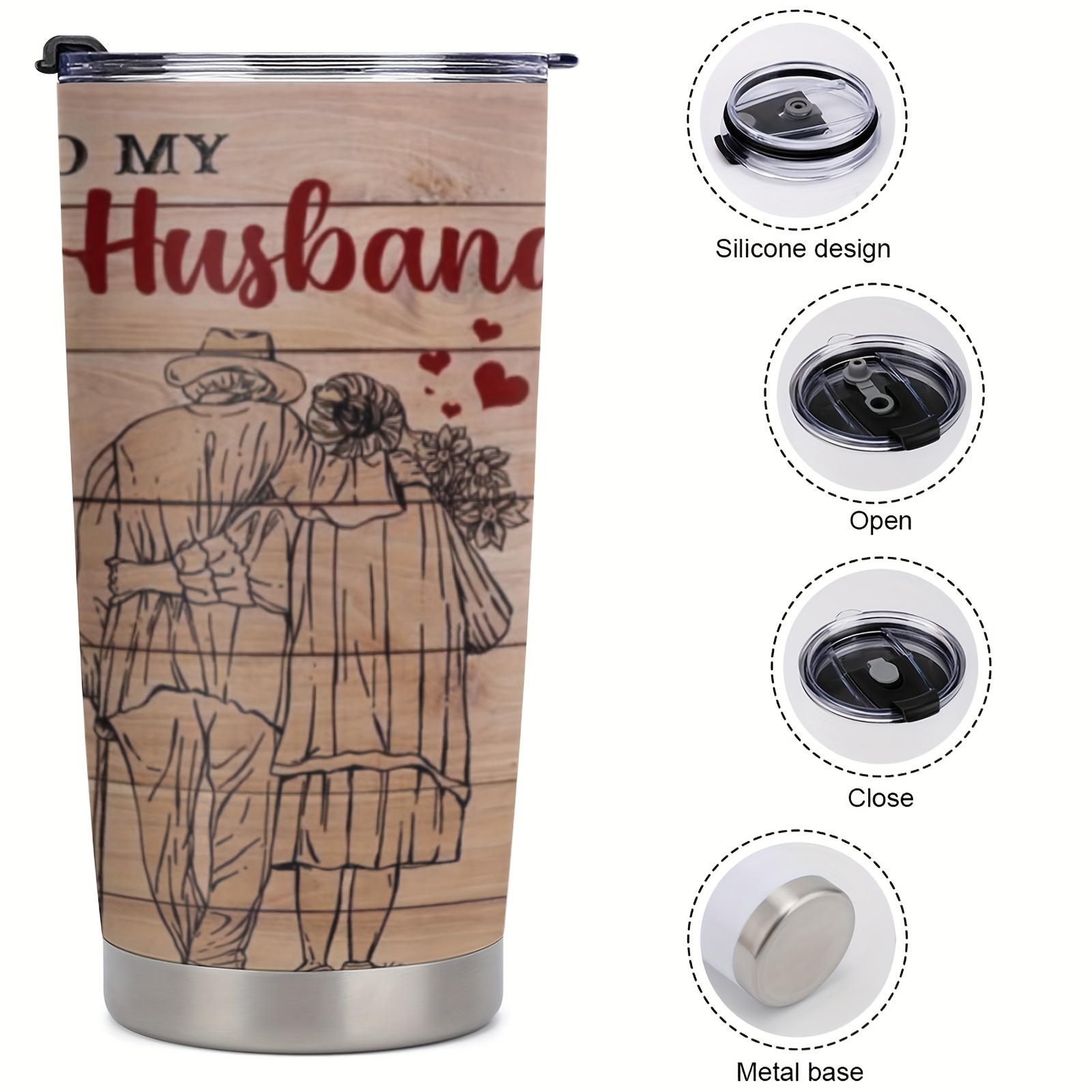 

1pc 20oz Stainless Steel Insulated Travel Cup With Elderly Couple Printed Design, A Birthday Gift For Husband