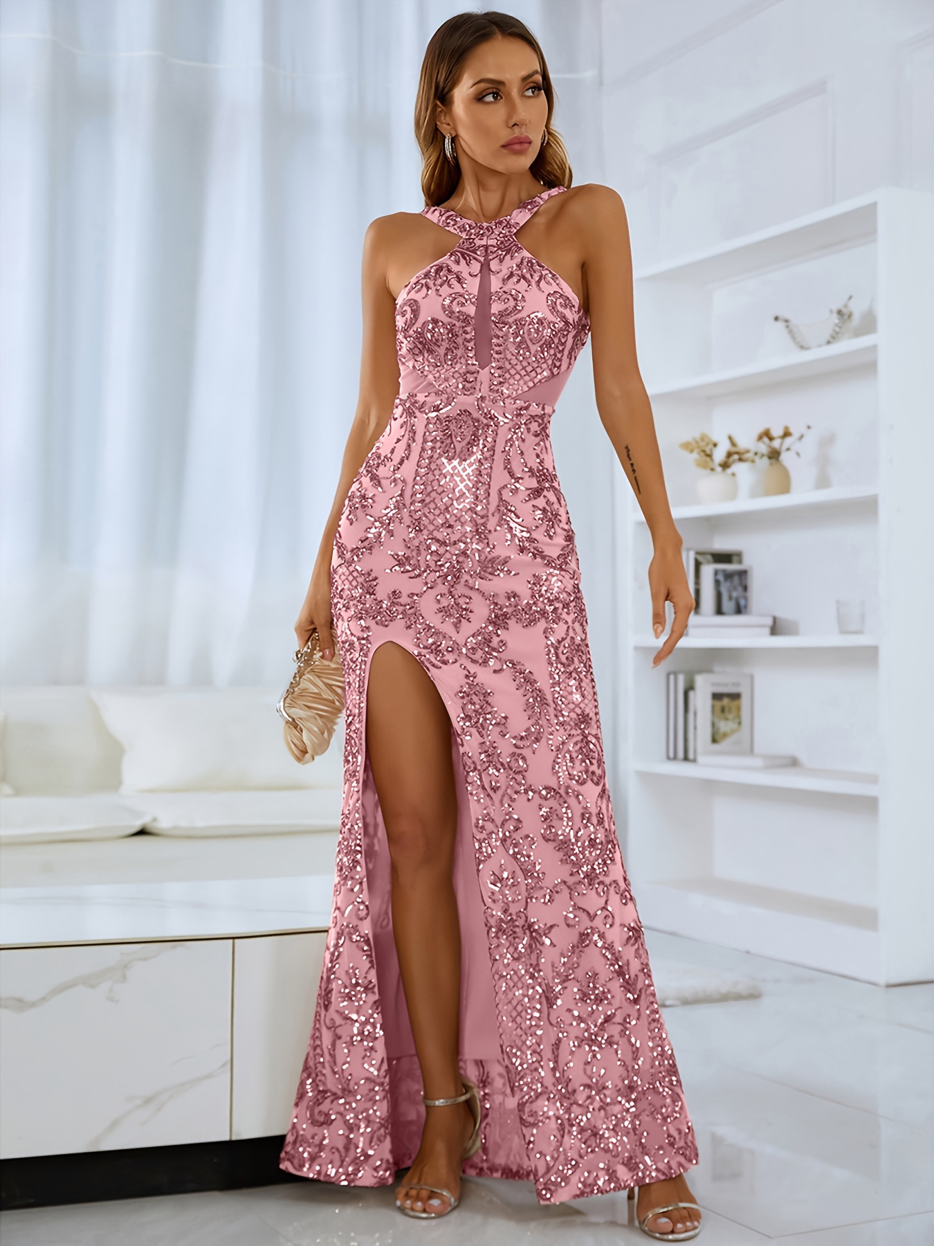 Satin long gown/side leg slit - grad/prom/bridesmaids dress