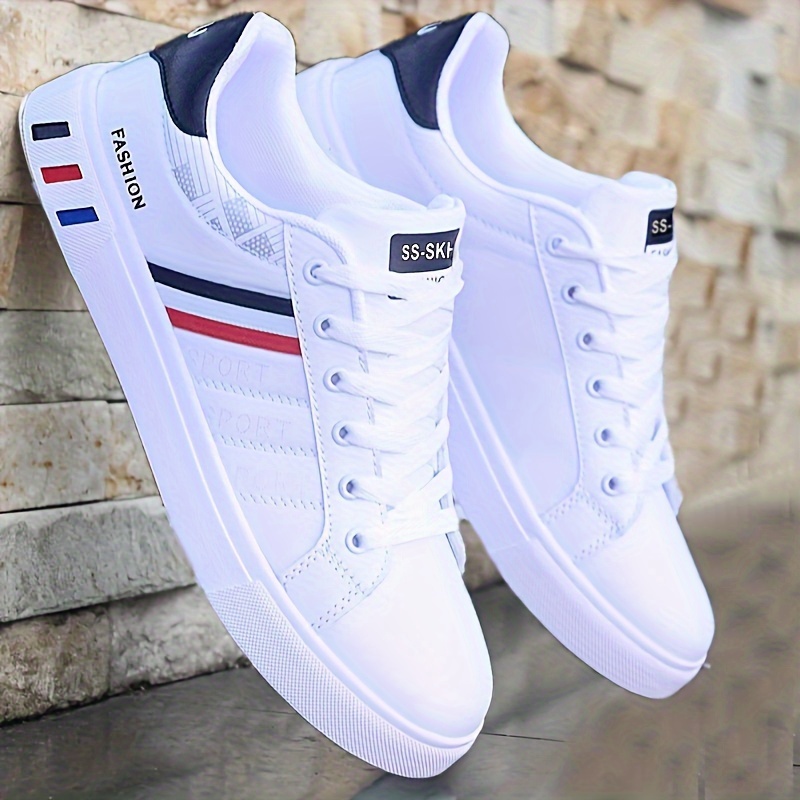 

Men's Lace-up Sneakers, Striped Detail Design Skate Shoes With Good Grip, Breathable