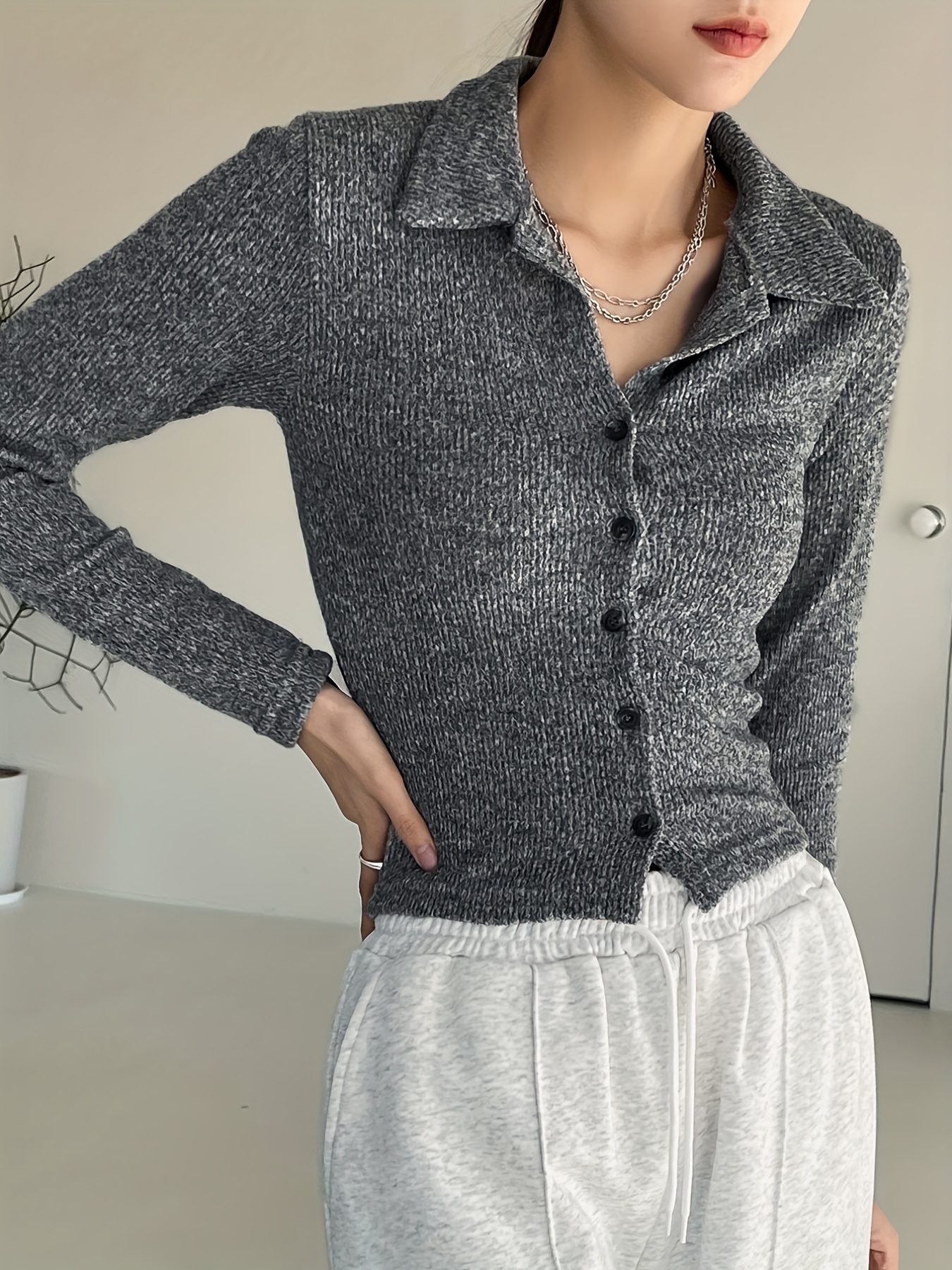 Grey button up online sweater