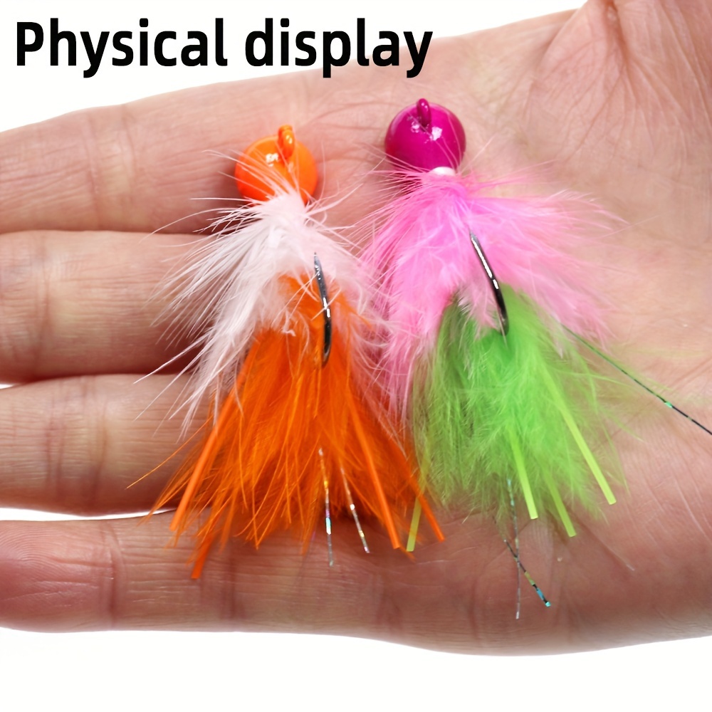 4pcs UV Orange Rose Jig Head, Crappie Jigs, Marabou Feather Ice Fishing  Lure For Trout Bluegill Perch Walleye Bass