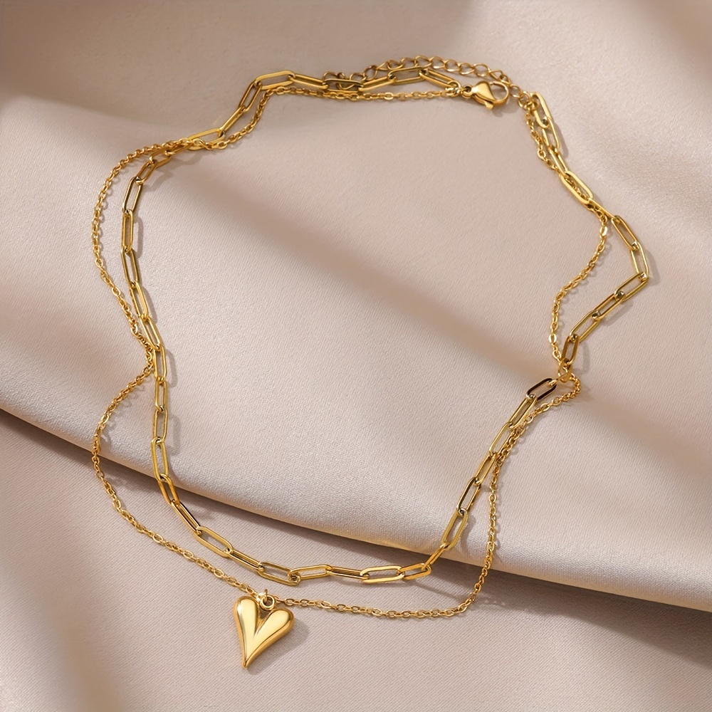 Love Stainless Steel Golden Double Layer Necklace For Couple