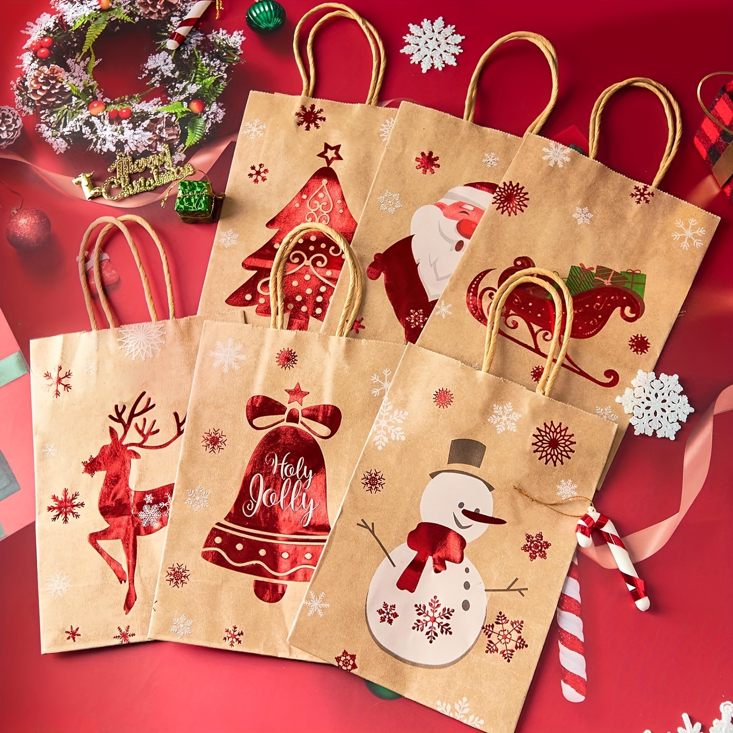 12 Piezas Bolsas Regalo Papel Kraft Navideñas Bolsas Regalo - Temu Chile