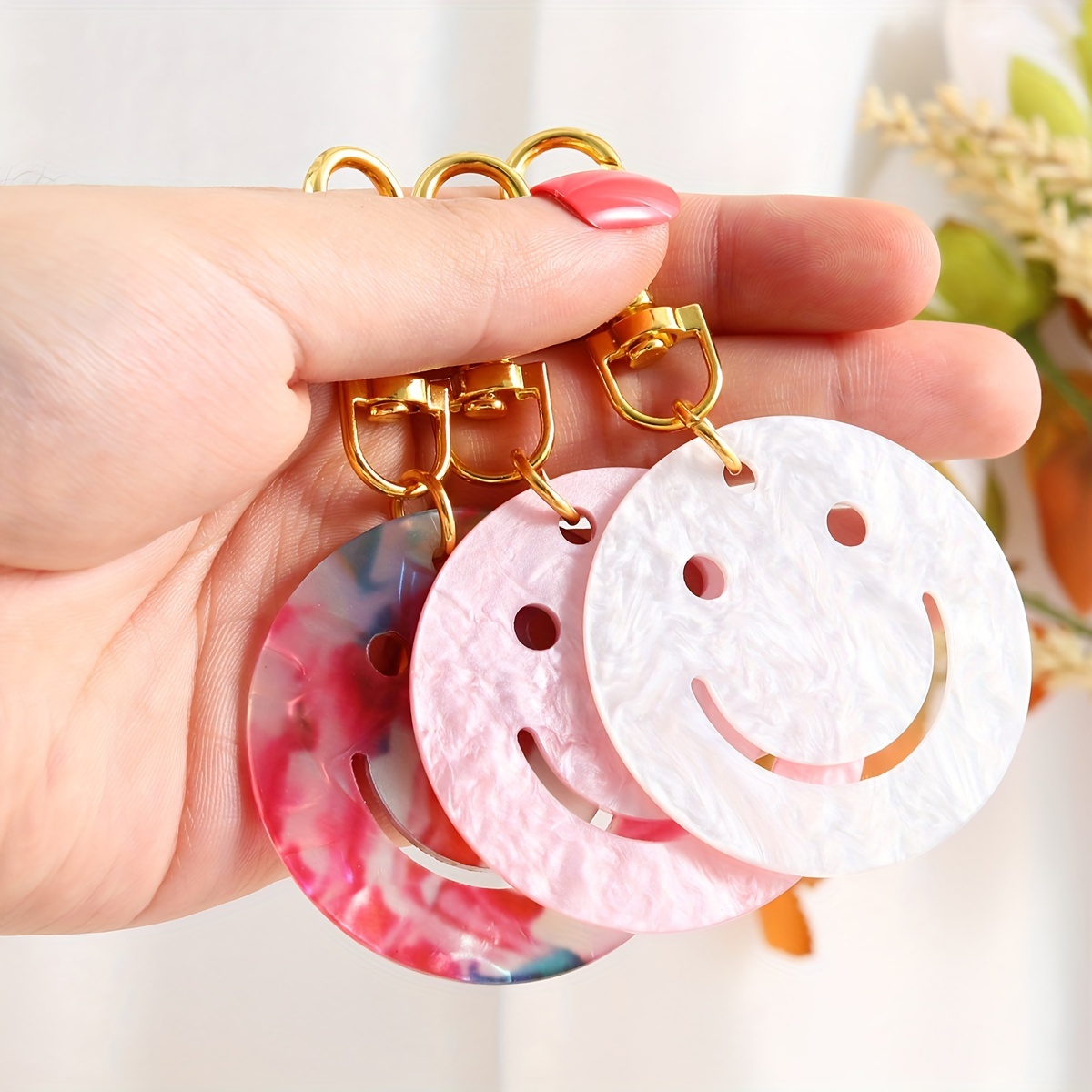 Handmade Heart Keychain Acrylic Plastic Link Chain Key Ring for Women Girls Handbag Pendant Accessorie Car Keys Artificial Jewelry Gifts,Temu