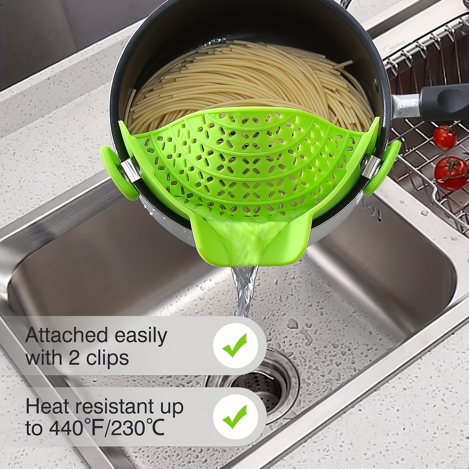 Colador de clip para ollas y colador de pasta, colador de silicona para  alimentos que se adapta a todas las ollas y tazones, accesorios de cocina