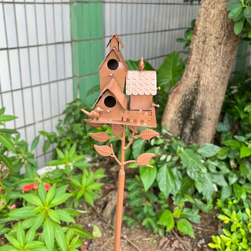  Glwanjg Estacas de jardín para pajareras, casa de pájaros de  metal con poste para jardín, estacas de jardín para pájaros al aire libre,  casa de colibrí, jardín exterior decorativo (5 piezas) 