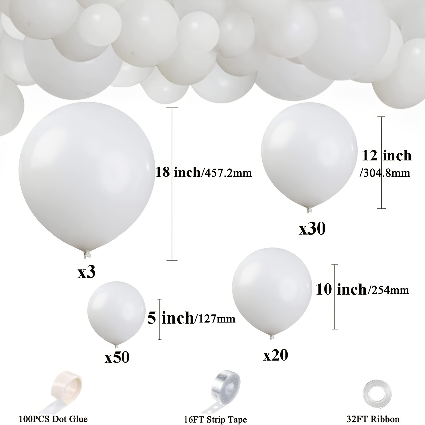 White Balloons 18 12 10 Different Sizes Matte White Balloon - Temu