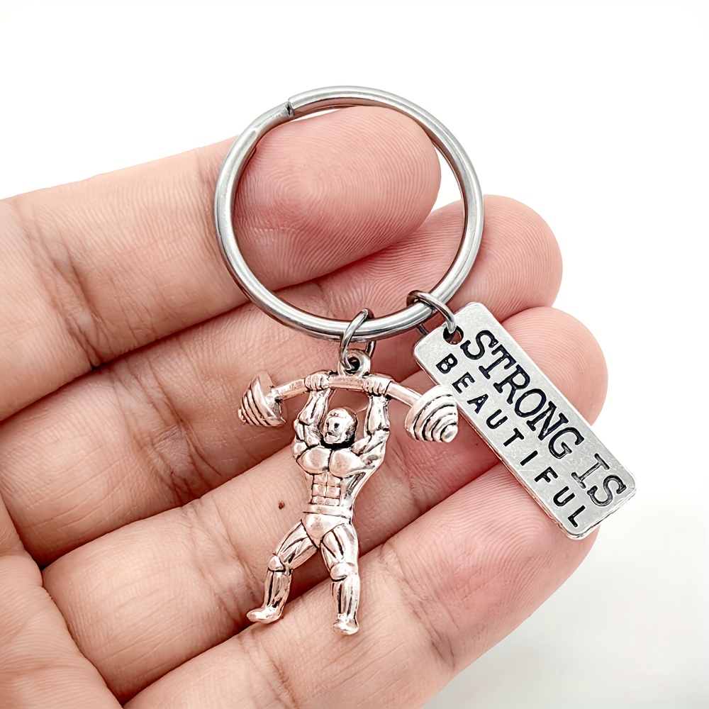Gym Gifts barbell strong is beautiful Bench Press Workout Gifts Gym  Motivation Weightlifting 28mm Keyring Men Car Gift