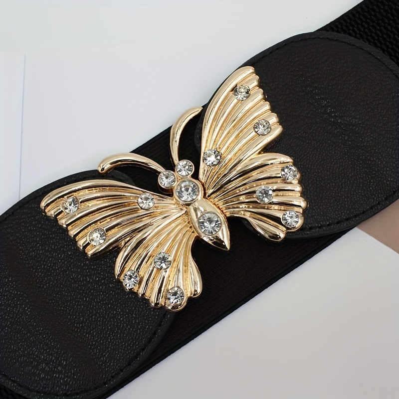 Rhinestone Metal Butterfly Waist Belt Vintage Elastic Wide - Temu Canada