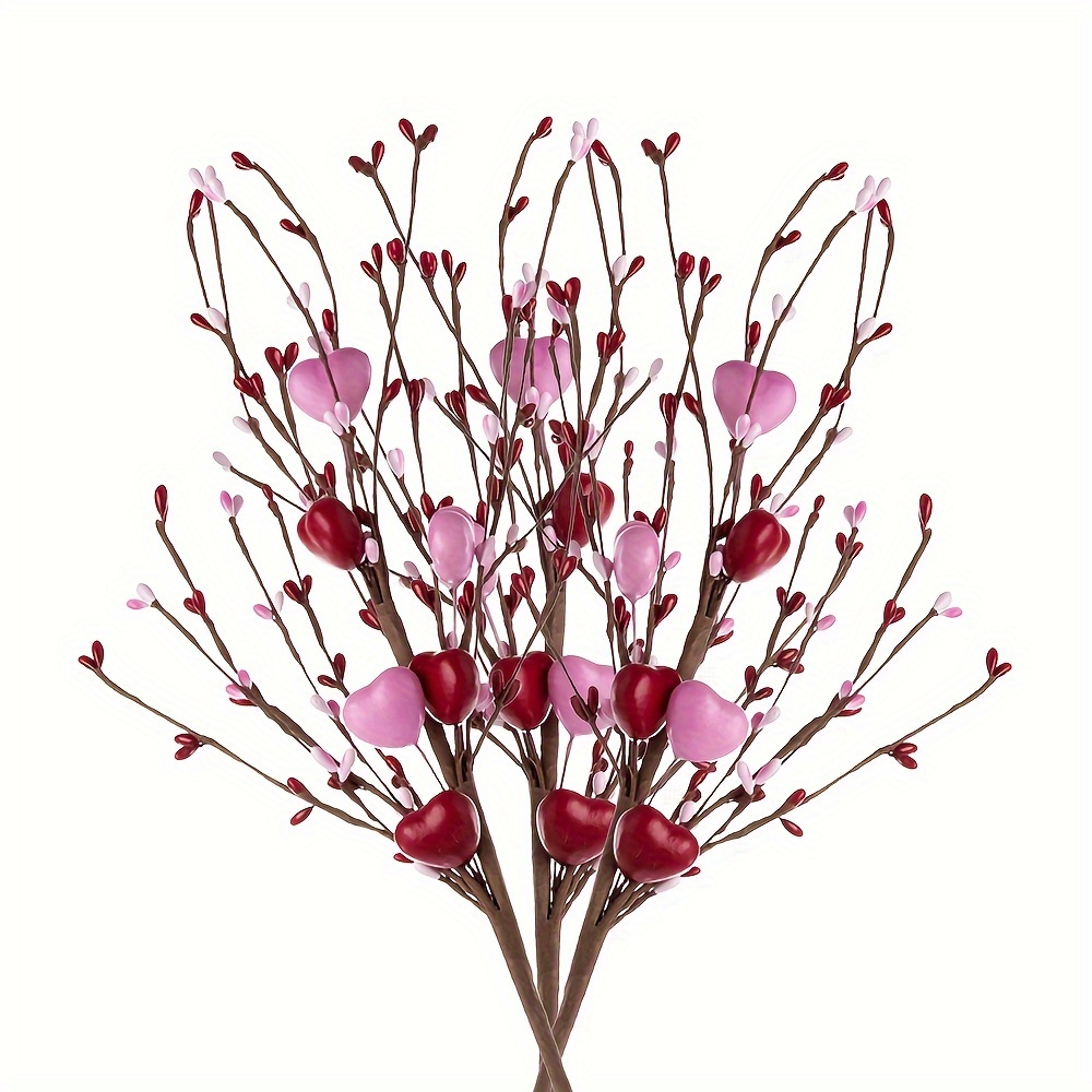 Artificial Heart Shaped Flower Stems Faux Red Berries - Temu